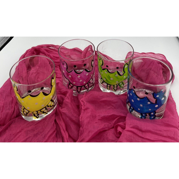 Hand Painted Crabs High Ball Glasses Set 4 Beach Bar Ware - Picture 2 of 7